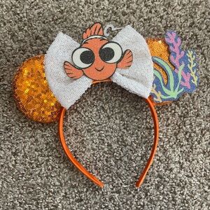 Kid’s sized Nemo Sequin Mouse Ear Headband - Orange & White